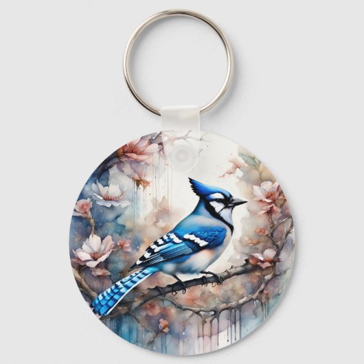 ブルージェイさくらんぼ花の水色 キーホルダー (正面)