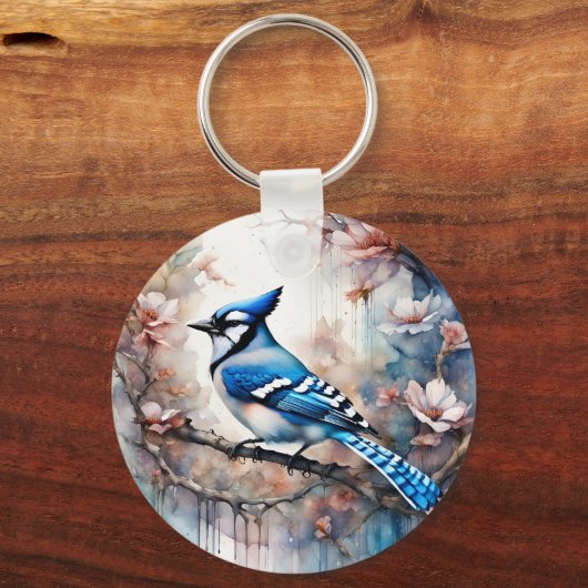 ブルージェイさくらんぼ花の水色 キーホルダー (裏面)