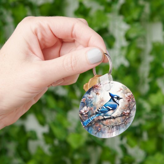 ブルージェイさくらんぼ花の水色 キーホルダー (手)