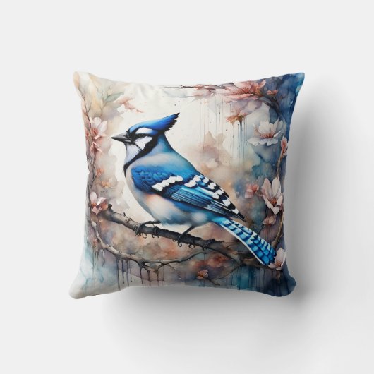 ブルージェイさくらんぼ花の水色 クッション (裏面)