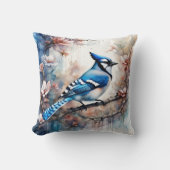 ブルージェイさくらんぼ花の水色 クッション (正面)