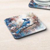 ブルージェイさくらんぼ花の水色 コースター (左側)