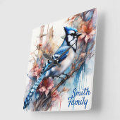 ブルージェイさくらんぼ花の水色 スクエア壁時計 (傾斜)