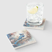 ブルージェイさくらんぼ花の水色 ストーンコースター (横)