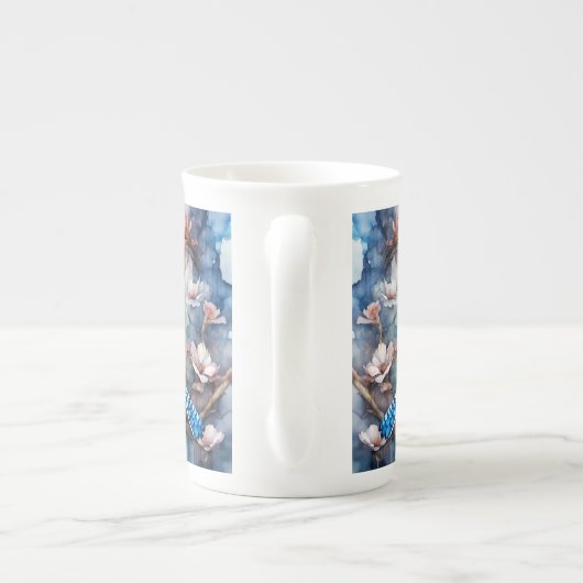 ブルージェイさくらんぼ花の水色 ボーンチャイナマグカップ (裏面)