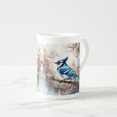 ブルージェイさくらんぼ花の水色 ボーンチャイナマグカップ (正面右)