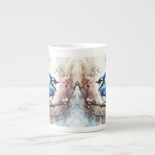 ブルージェイさくらんぼ花の水色 ボーンチャイナマグカップ (正面)