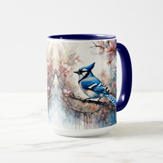 ブルージェイさくらんぼ花の水色 マグカップ (正面右)