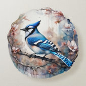 ブルージェイさくらんぼ花の水色 ラウンドクッション (裏面)