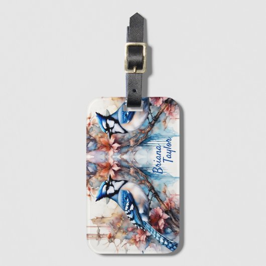 ブルージェイさくらんぼ花の水色 ラゲッジタグ (正面縦)