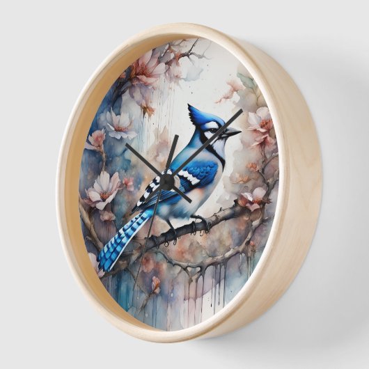 ブルージェイさくらんぼ花の水色 壁時計 (傾斜)