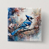 ブルージェイさくらんぼ花の水色 缶バッジ (正面)