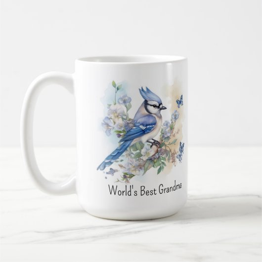 ブルージェイの春の自然野生生物おばあちゃん コーヒーマグカップ (左)