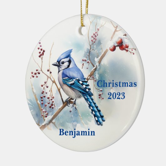 ブルージェイウィンタークリスマスホリデーオーナメント セラミックオーナメント (左)