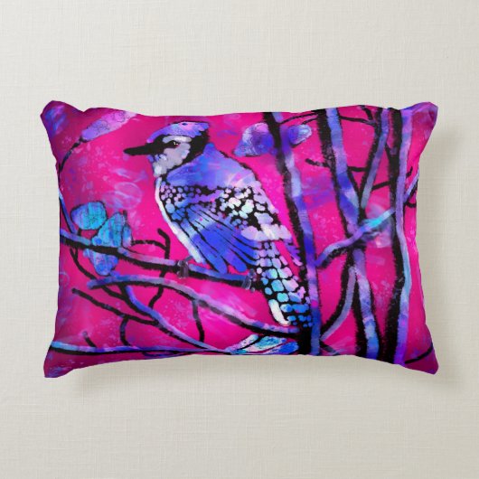 ブルージェイオンツリーブランチ抽象芸術アートピンク アクセントクッション (正面)