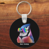 ブルージェイクールバードサングラスを着たレトロ キーホルダー (正面)