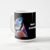 ブルージェイクールバードサングラスを着たレトロ コーヒーマグカップ (正面左)