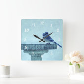 ブルージェイズウィンター食べ物を与えズパインターリーウォールクロック スクエア壁時計 (ホーム)