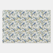 ブルージェイズバードブランチと花 ラッピングペーパーシート (正面2)