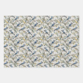 ブルージェイズバードブランチと花 ラッピングペーパーシート (正面)