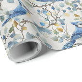 ブルージェイズバードブランチと花 ラッピングペーパー (ロールコーナー)