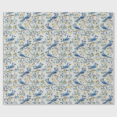 ブルージェイズバードブランチと花 ラッピングペーパー (フラット)