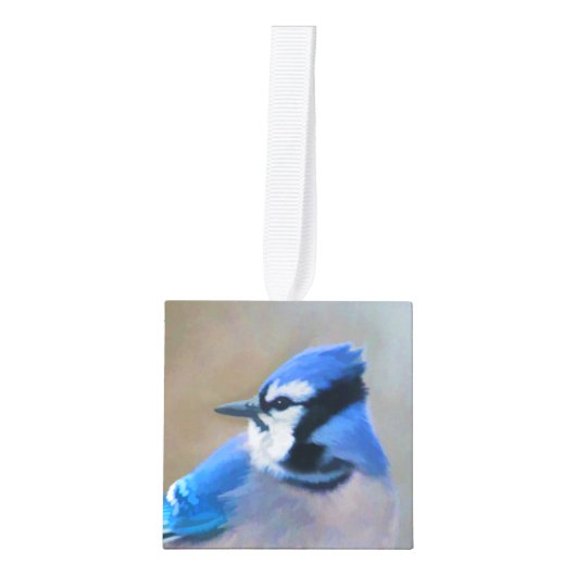 ブルージェイズ絵画オリジナルバードアート キューブオーナメント (正面)