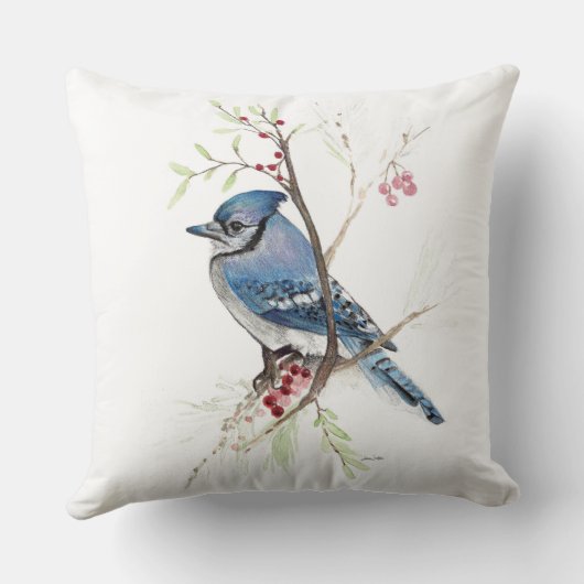 ブルージェイバードウォーター色アート装飾用クッション クッション (裏面)