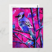 ブルージェイバードオンツリーブランチピンク抽象芸術アート ポストカード (正面/裏面)