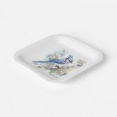 ブルージェイバードフラワースプリングタイム誕生日名 ペーパープレート (傾斜あり)