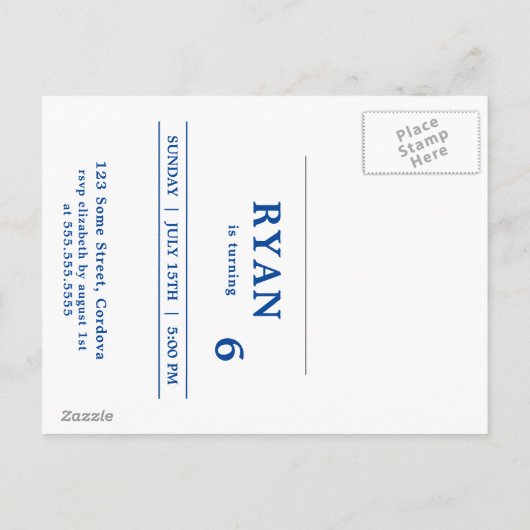 ブルージェッコ誕生日パーティー招待はがき インビテーションポストカード (裏面)