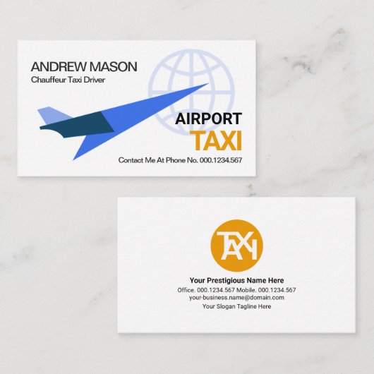 ブルージェット飛行機リフトオフ国際空港タクシー乗り 名刺 (正面/裏面)
