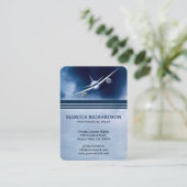 ブルージェット飛行機飛んでいるインザスカイチャーターパイロット 名刺 (スタンド正面)