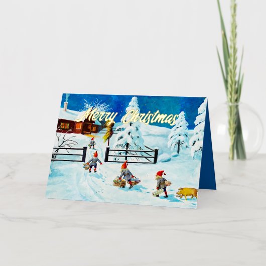 ブルージェニーニストロム格言ヴィンテージスウェーデンクリスマス 箔シーズンカード (正面)