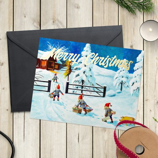 ブルージェニーニストロム格言ヴィンテージスウェーデンクリスマス 箔シーズンカード