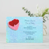 ブルージェネリックパーティー上のピンクと赤いハート 招待状 (スタンド正面)