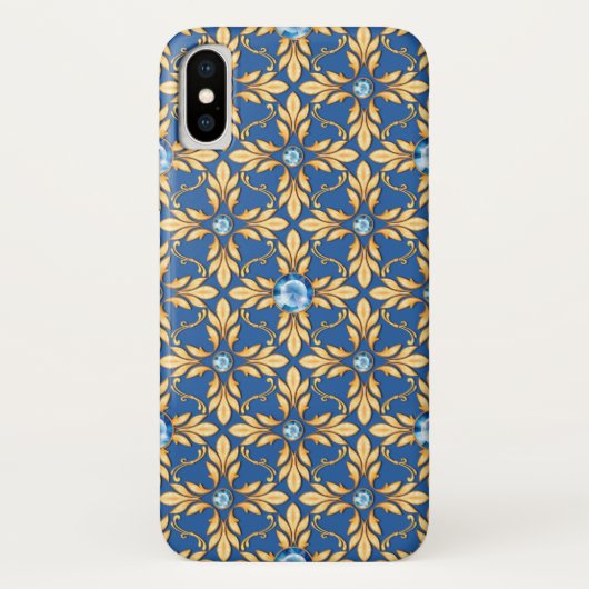 ブルージェムとシームレスな黄金のパターン1 Case-Mate iPhoneケース (裏面)