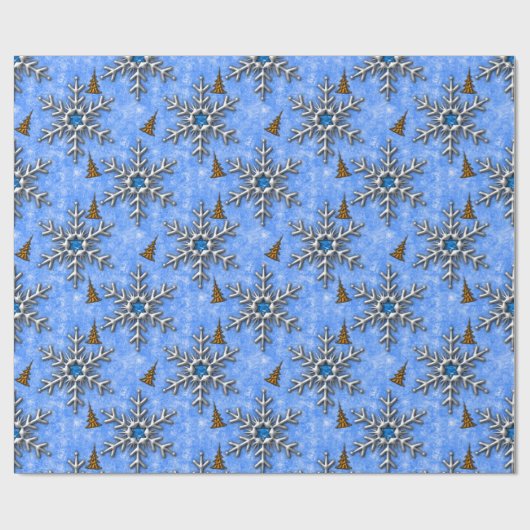 ブルージェムススノーフレーク金ゴールドクリスマスツリークリスマス ラッピングペーパー (フラット)