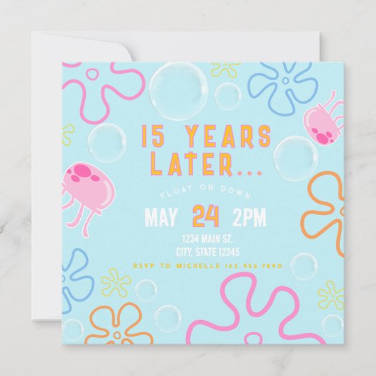 ブルージェリーアンダーウォーター誕生日 招待状 (正面)