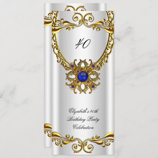 ブルージエレガントェル王室の金ゴールド誕生日パーティー 招待状 (正面/裏面)