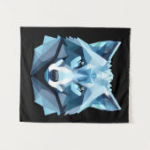 ブルージオメトリックウルフヘッド タペストリー (正面(横))