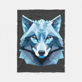 ブルージオメトリックウルフヘッド フリースブランケット