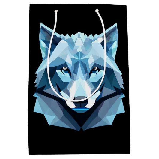 ブルージオメトリックウルフヘッド ミディアムペーパーバッグ (正面)