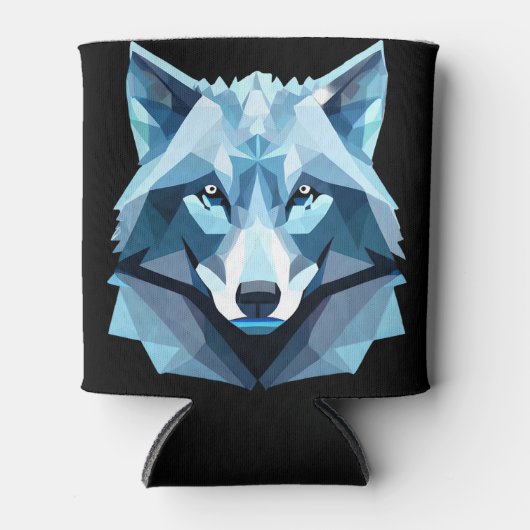 ブルージオメトリックウルフヘッド 缶クーラー (正面)