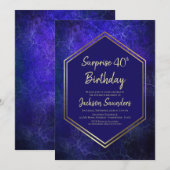 ブルージオメトリックサプライズ40歳誕生日パーティー 招待状 (正面/裏面)