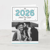 ブルージオメトリックタイポグラフィフォトハッピー新年 シーズンカード (正面)