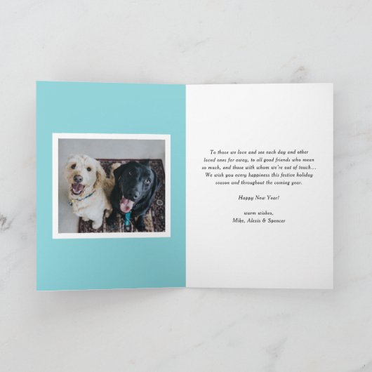 ブルージオメトリックタイポグラフィフォトハッピー新年 シーズンカード (内部)