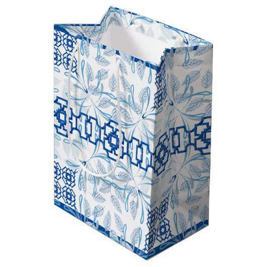 ブルージオメトリックフローラシノワリー | 結婚s ミディアムペーパーバッグ (裏面アングル)