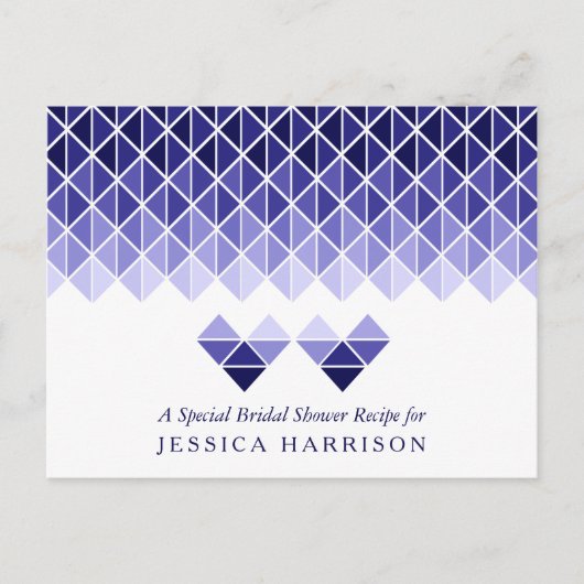 ブルージオメトリックラブハートブライダルシャワーレシピ インビテーションポストカード (正面)