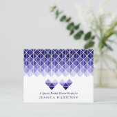 ブルージオメトリックラブハートブライダルシャワーレシピ インビテーションポストカード (スタンド正面)
